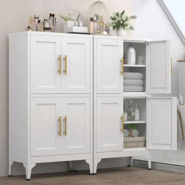 Bathroom Storage Cabinet,4 Doors Bathroom Floor Cabinet for Bathroom,Laundry Room Cabinets with 4 Doors,White