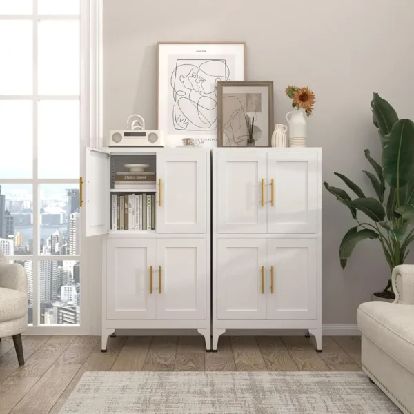 Bathroom Storage Cabinet,4 Doors Bathroom Floor Cabinet for Bathroom,Laundry Room Cabinets with 4 Doors,White - Image 4