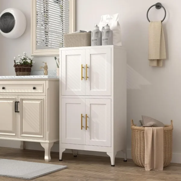 Bathroom Storage Cabinet,4 Doors Bathroom Floor Cabinet for Bathroom,Laundry Room Cabinets with 4 Doors,White - Image 3
