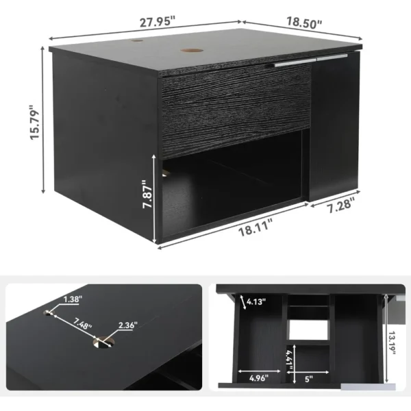 Modern Black Wall Mounted Bathroom Vanity with 1-Door and 1-Drawer, Modern Floating Bathroom Cabinet with - Image 2