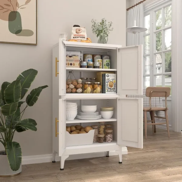 Bathroom Storage Cabinet,4 Doors Bathroom Floor Cabinet for Bathroom,Laundry Room Cabinets with 4 Doors,White - Image 6