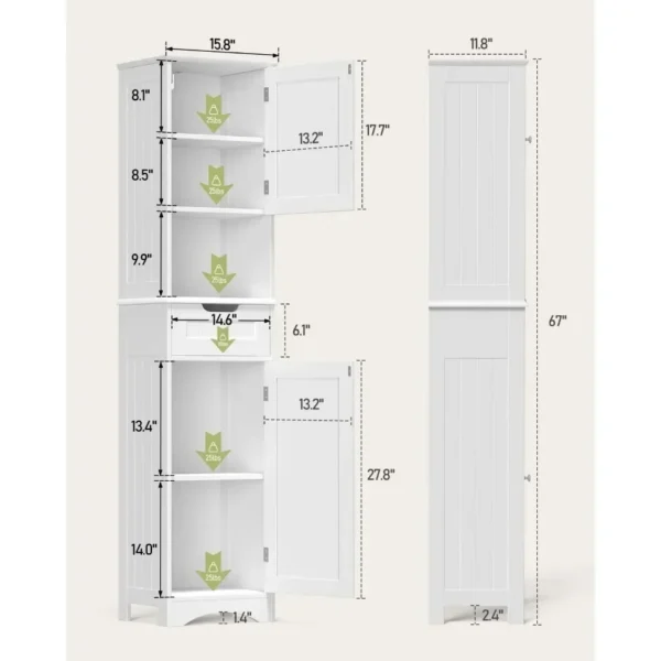 Tall Bathroom Storage Cabinet W/ 2 Doors & 1 Drawer, Adjustable Shelves, Anti-Tipping,White, 67" H Tall Bathroom Storage Cabinet - Image 5