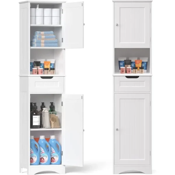 Tall Bathroom Storage Cabinet W/ 2 Doors & 1 Drawer, Adjustable Shelves, Anti-Tipping,White, 67" H Tall Bathroom Storage Cabinet - Image 6