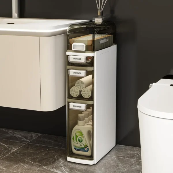 3-Tiers Slim Bathroom Toilet Storage Cabinet Organizer with Drawers, Plastic Narrow Toilet Paper Cabinet for Small Spaces Bathro