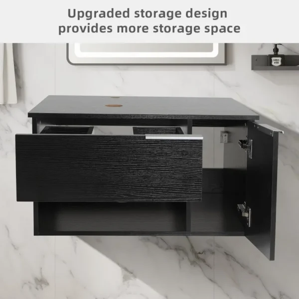 Modern Black Wall Mounted Bathroom Vanity with 1-Door and 1-Drawer, Modern Floating Bathroom Cabinet with - Image 3